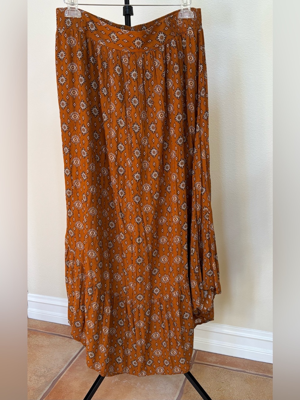 SO Rust Boho-Print Maxi Skirt